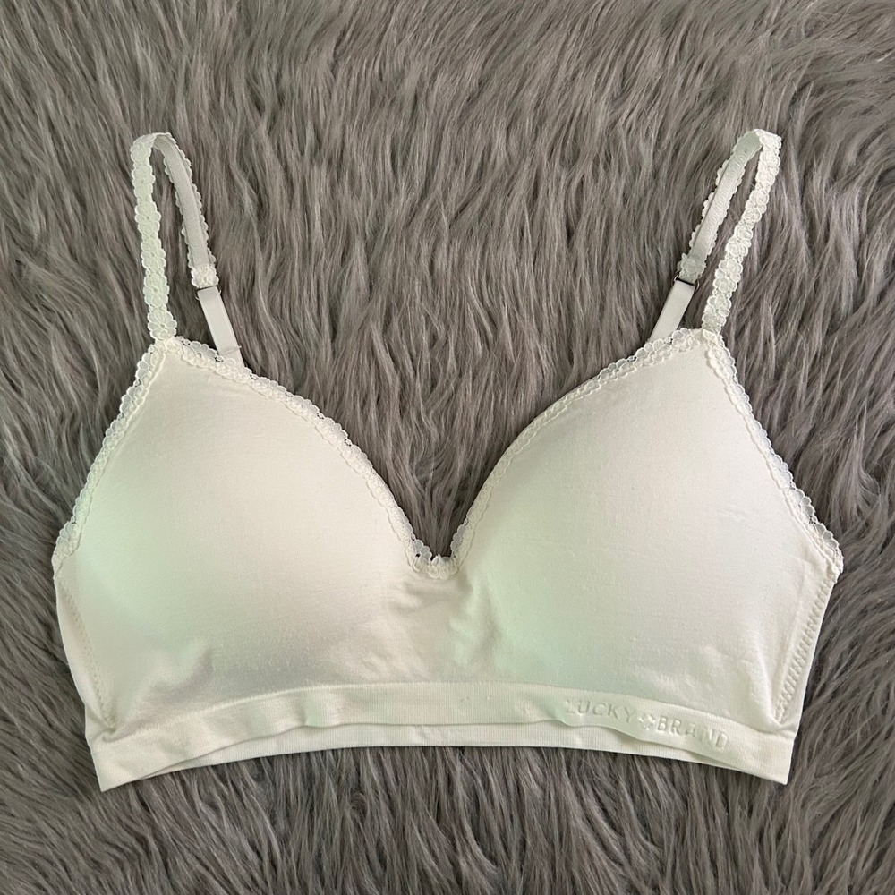 Lucky Brand Wireless‎ Lightly Lined Bra Womens Size Large White Wirefree Bralete